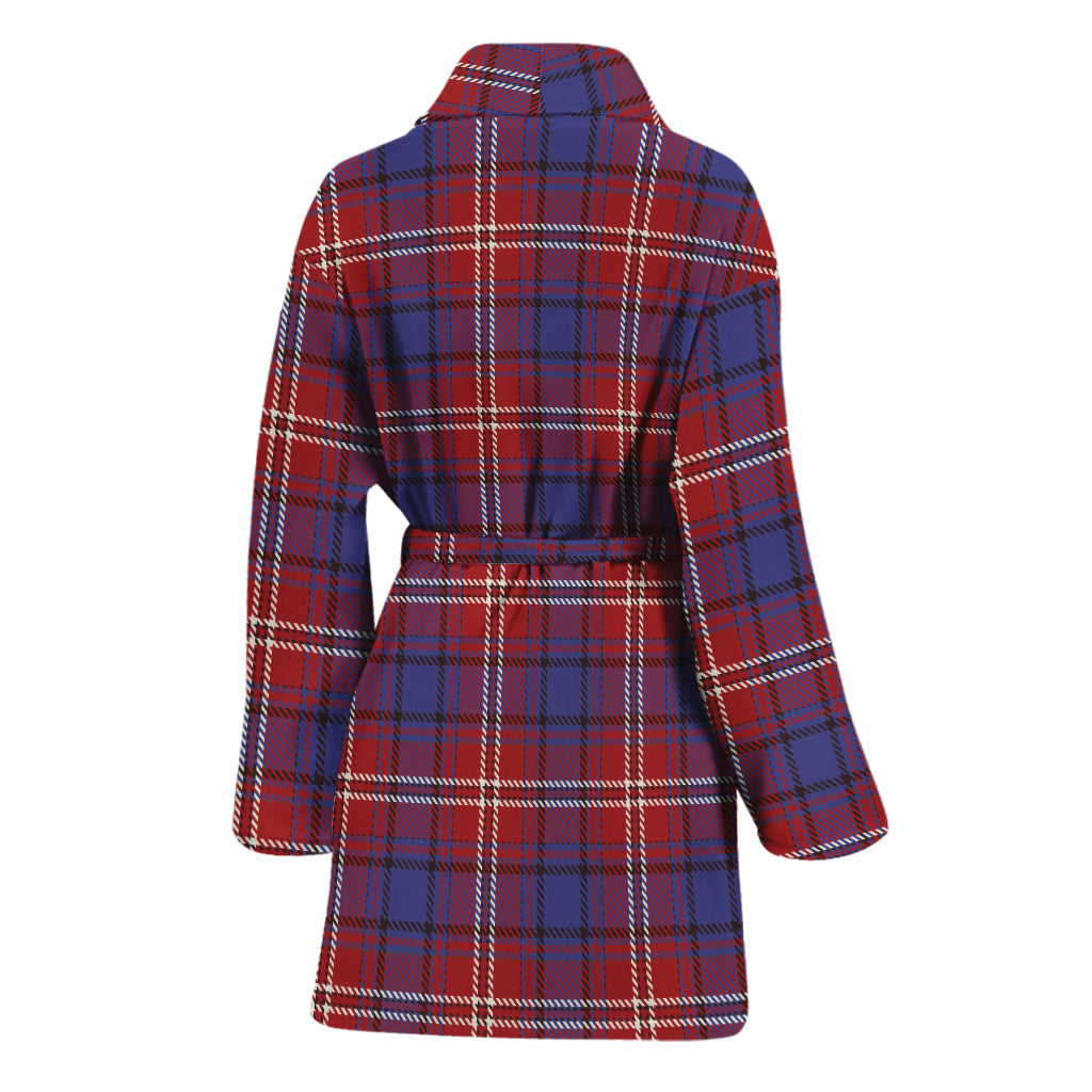 Red Blue And White Tartan Pattern Print Women's Bathrobe