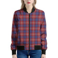 Red Blue And White Tartan Pattern Print Women's Bomber Jacket