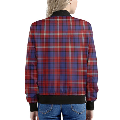 Red Blue And White Tartan Pattern Print Women's Bomber Jacket