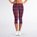 Red Blue And White Tartan Pattern Print Women's Capri Leggings