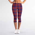 Red Blue And White Tartan Pattern Print Women's Capri Leggings