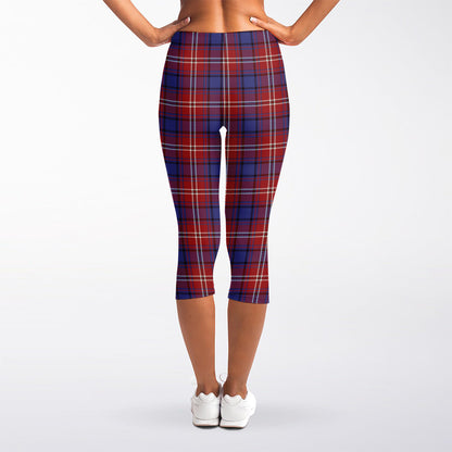 Red Blue And White Tartan Pattern Print Women's Capri Leggings