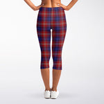 Red Blue And White Tartan Pattern Print Women's Capri Leggings