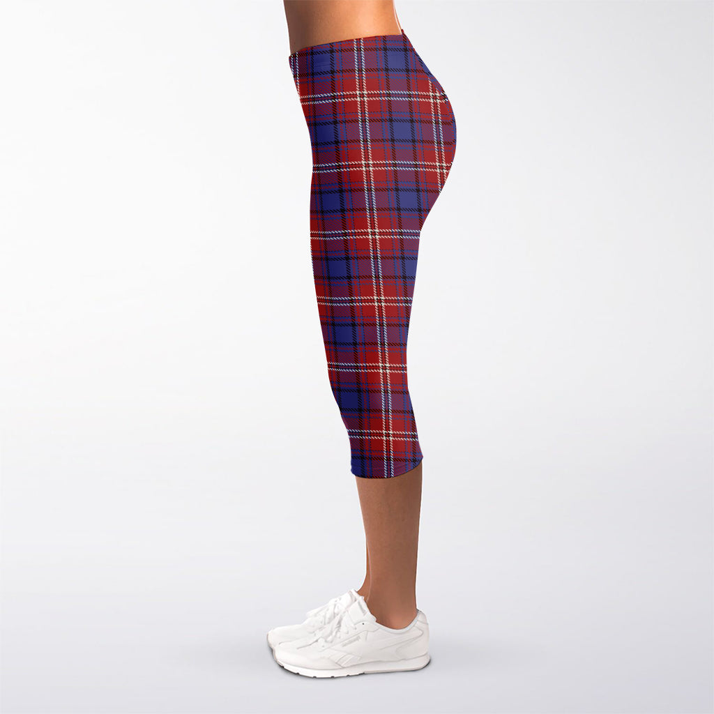 Red Blue And White Tartan Pattern Print Women's Capri Leggings
