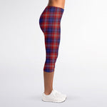 Red Blue And White Tartan Pattern Print Women's Capri Leggings