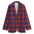 Red Blue And White Tartan Pattern Print Women's Cotton Blazer