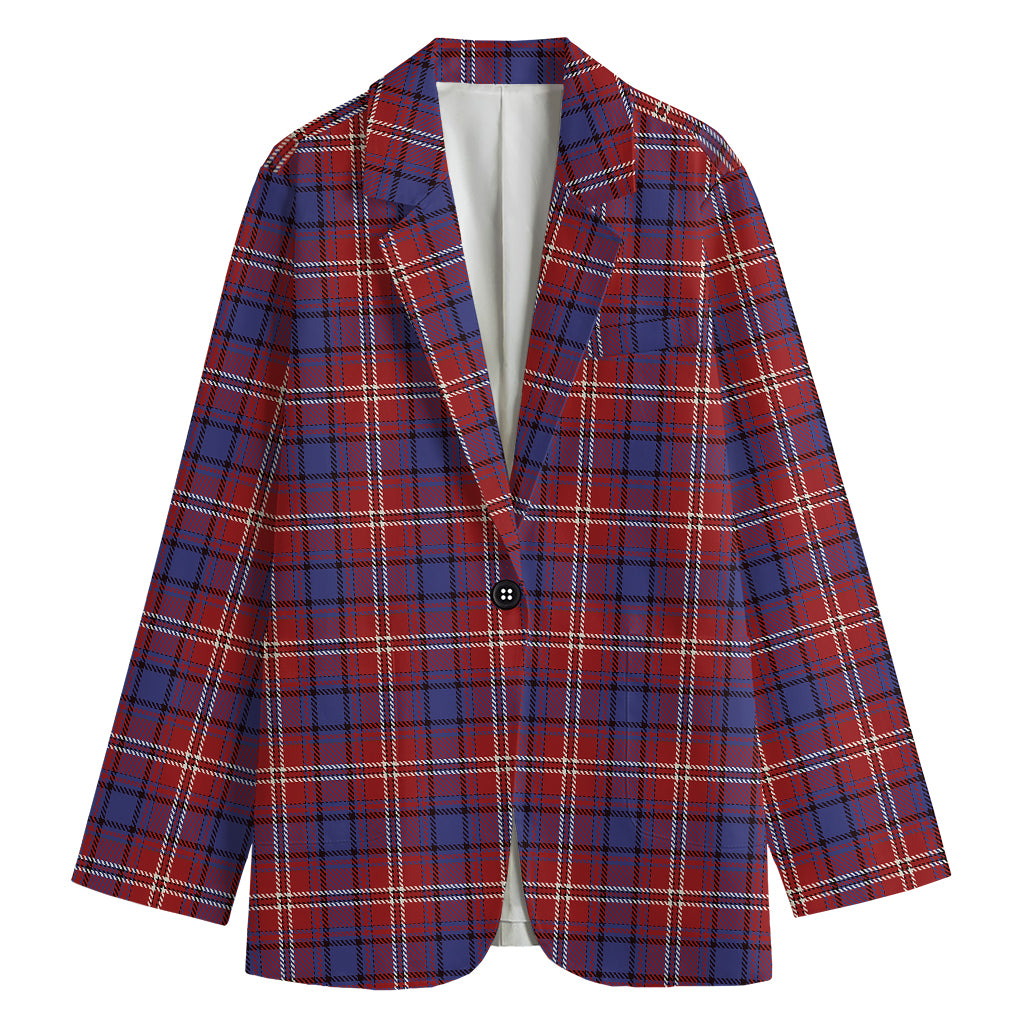 Red Blue And White Tartan Pattern Print Women's Cotton Blazer