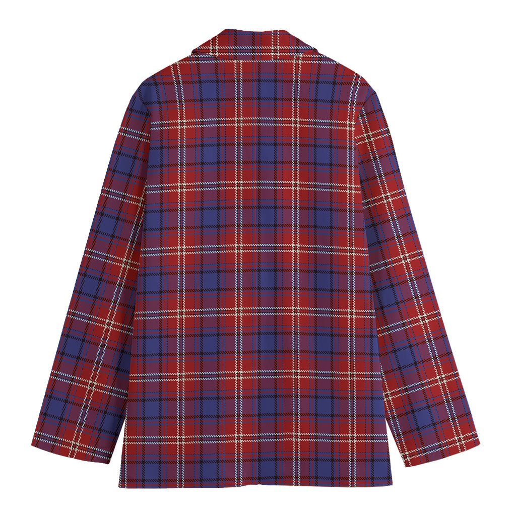 Red Blue And White Tartan Pattern Print Women's Cotton Blazer