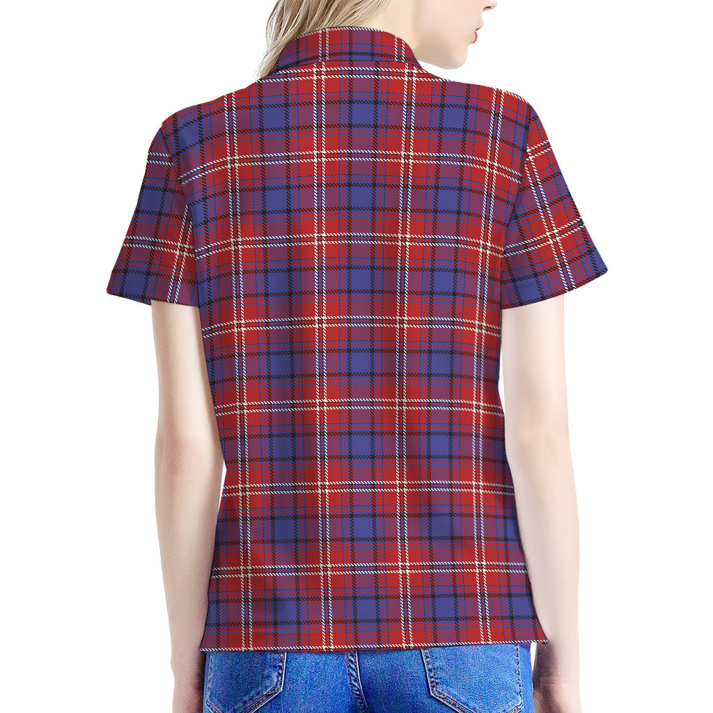 Red Blue And White Tartan Pattern Print Women's Polo Shirt