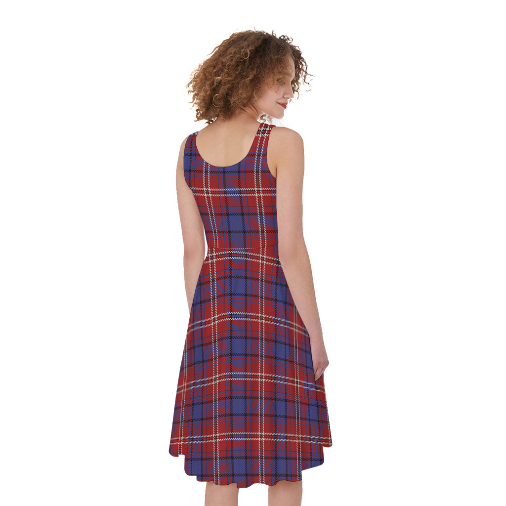 Red Blue And White Tartan Pattern Print Women's Sleeveless Dress