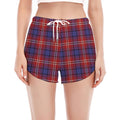 Red Blue And White Tartan Pattern Print Women's Split Running Shorts