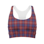 Red Blue And White Tartan Pattern Print Women's Sports Bra