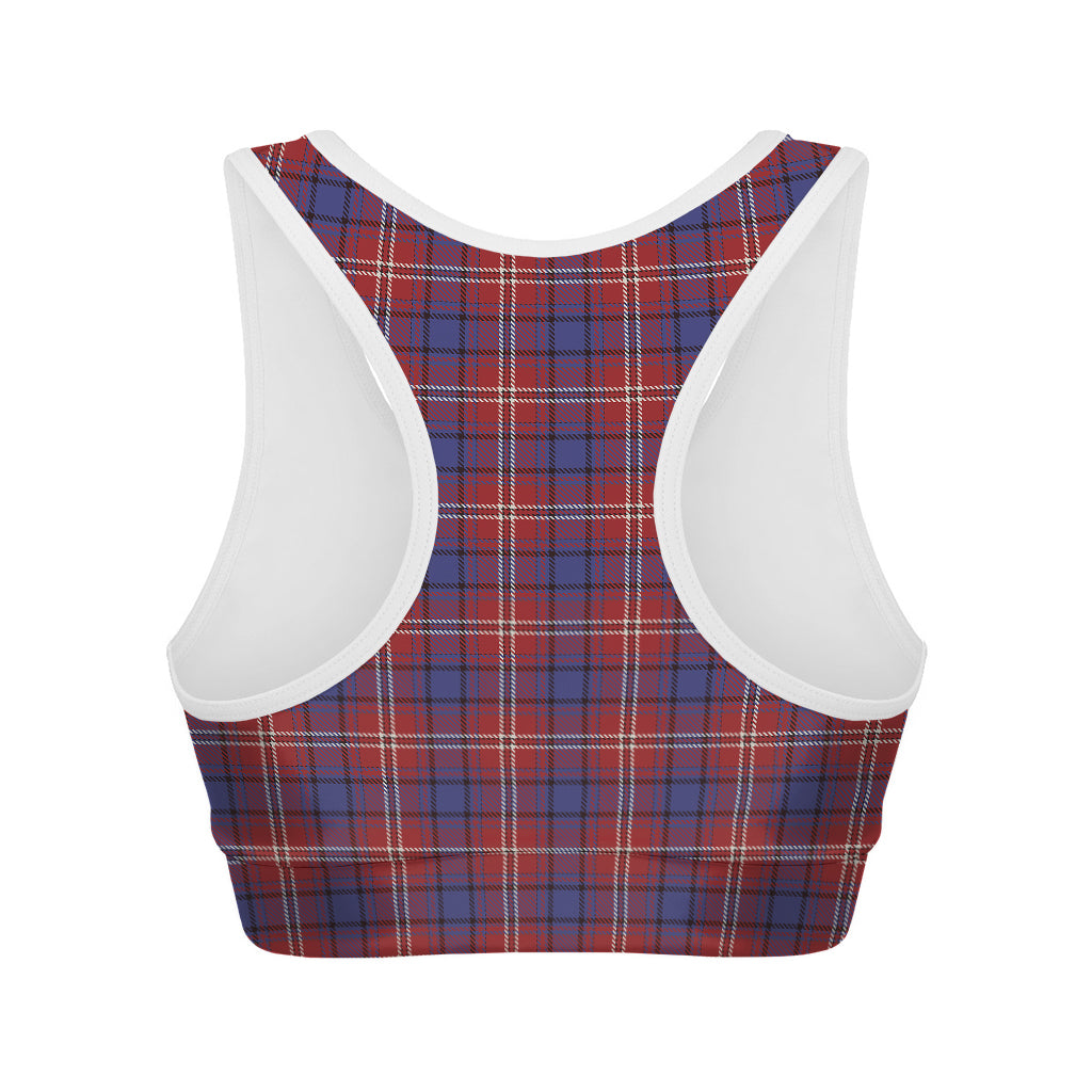 Red Blue And White Tartan Pattern Print Women's Sports Bra