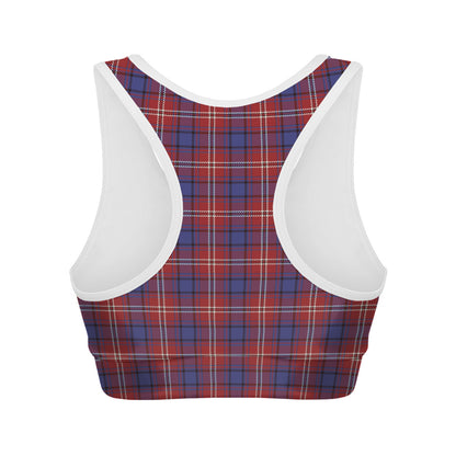 Red Blue And White Tartan Pattern Print Women's Sports Bra