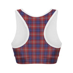 Red Blue And White Tartan Pattern Print Women's Sports Bra