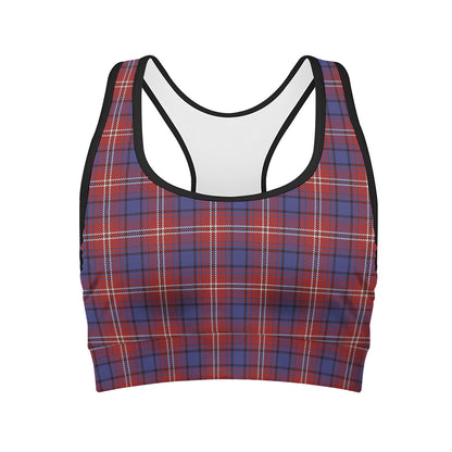 Red Blue And White Tartan Pattern Print Women's Sports Bra