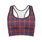 Red Blue And White Tartan Pattern Print Women's Sports Bra
