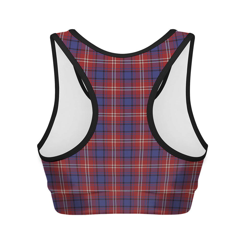 Red Blue And White Tartan Pattern Print Women's Sports Bra