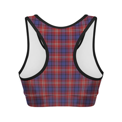 Red Blue And White Tartan Pattern Print Women's Sports Bra