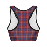 Red Blue And White Tartan Pattern Print Women's Sports Bra