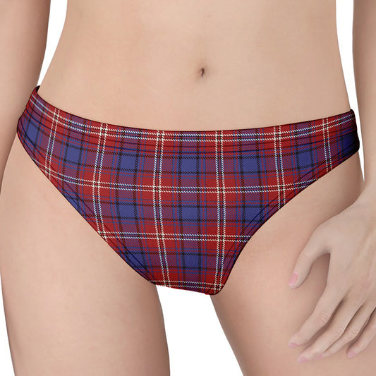 Red Blue And White Tartan Pattern Print Women's Thong