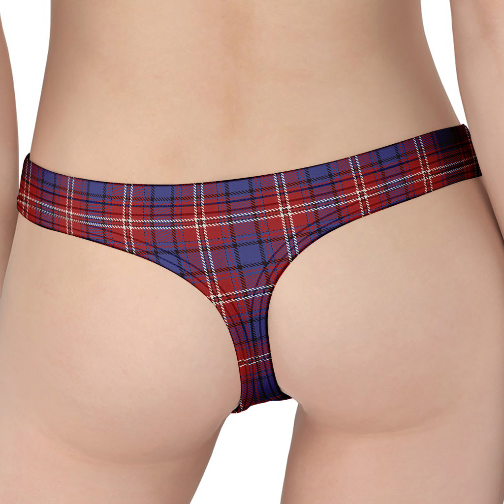 Red Blue And White Tartan Pattern Print Women's Thong