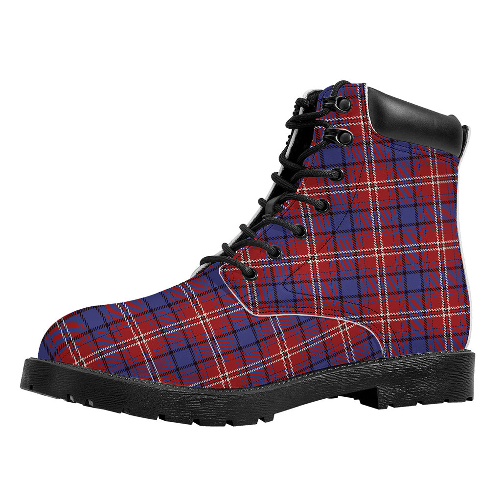 Red Blue And White Tartan Pattern Print Work Boots