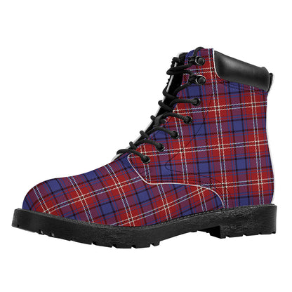 Red Blue And White Tartan Pattern Print Work Boots
