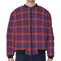 Red Blue And White Tartan Pattern Print Zip Sleeve Bomber Jacket