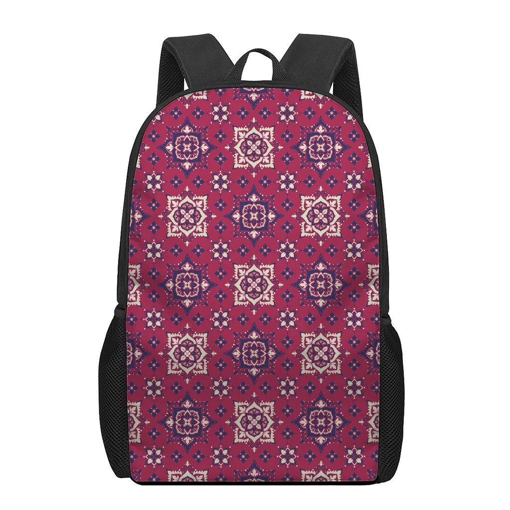 Red Boho Flower Pattern Print 17 Inch Backpack