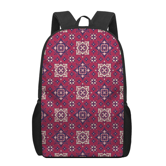 Red Boho Flower Pattern Print 17 Inch Backpack