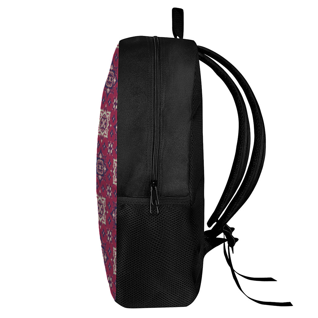 Red Boho Flower Pattern Print 17 Inch Backpack