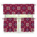 Red Boho Flower Pattern Print 3 Piece Kitchen Curtains
