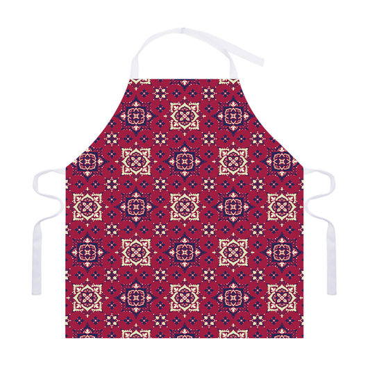 Red Boho Flower Pattern Print Adjustable Apron