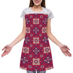 Red Boho Flower Pattern Print Adjustable Apron