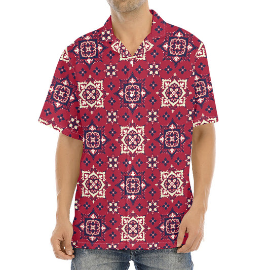 Red Boho Flower Pattern Print Aloha Shirt