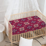 Red Boho Flower Pattern Print Baby Crib Sheet