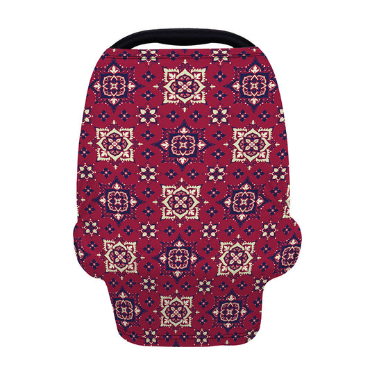 Red Boho Flower Pattern Print Baby Seat Cover