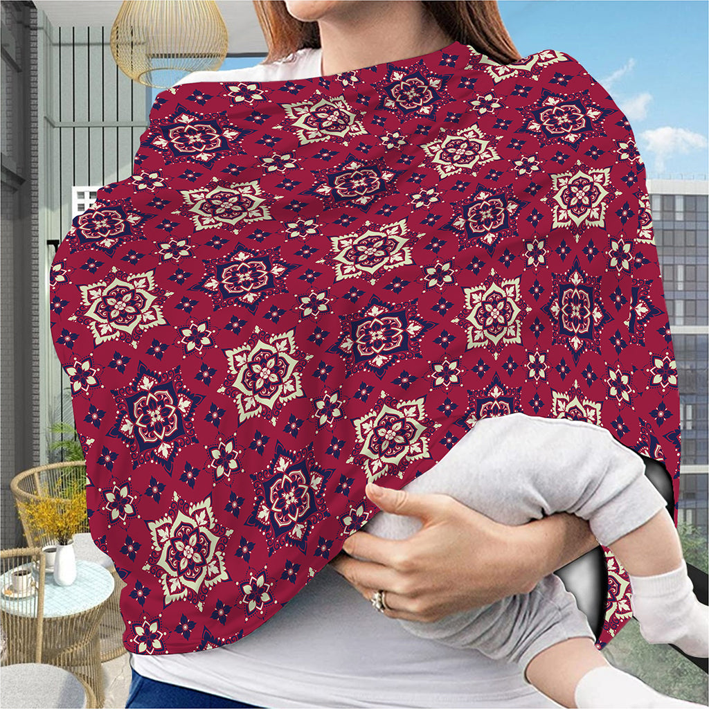 Red Boho Flower Pattern Print Baby Seat Cover