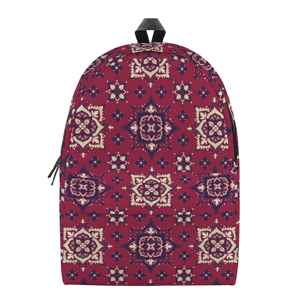 Red Boho Flower Pattern Print Backpack