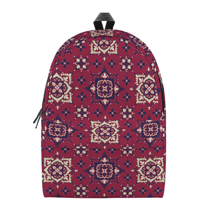 Red Boho Flower Pattern Print Backpack