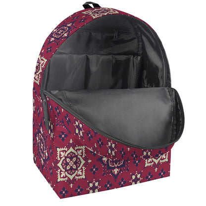Red Boho Flower Pattern Print Backpack