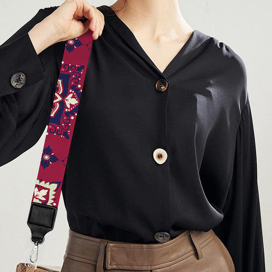 Red Boho Flower Pattern Print Bag Strap