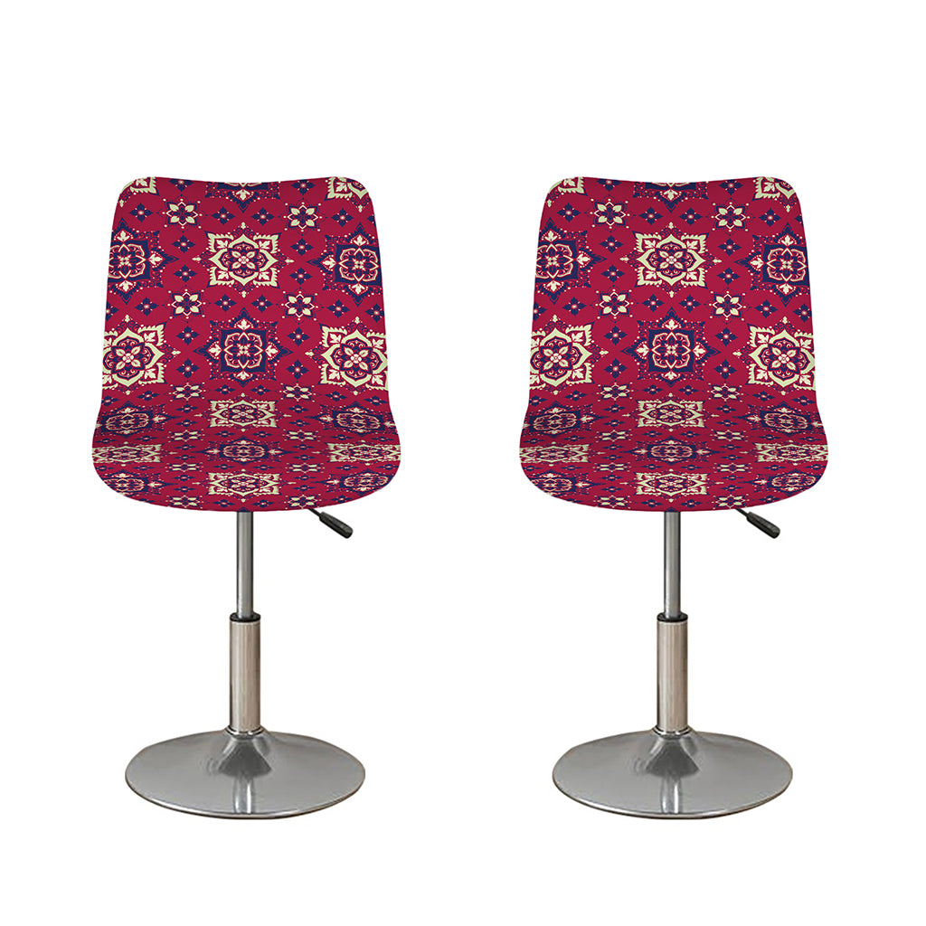 Red Boho Flower Pattern Print Bar Stool Covers