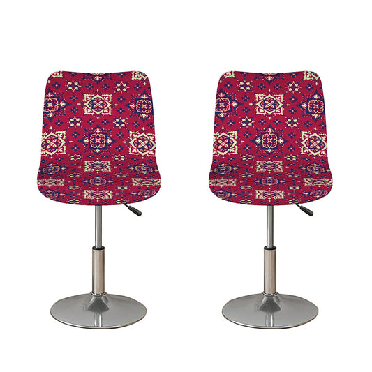 Red Boho Flower Pattern Print Bar Stool Covers