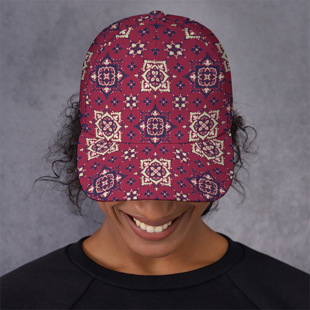 Red Boho Flower Pattern Print Baseball Cap