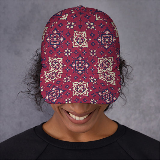 Red Boho Flower Pattern Print Baseball Cap