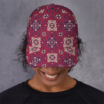 Red Boho Flower Pattern Print Baseball Cap