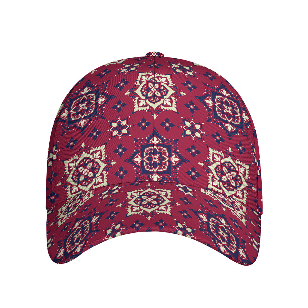 Red Boho Flower Pattern Print Baseball Cap