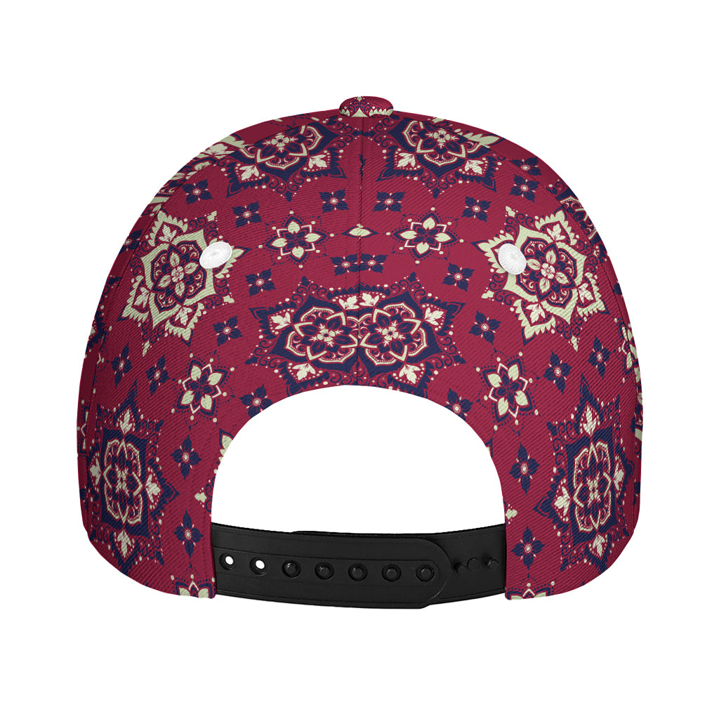 Red Boho Flower Pattern Print Baseball Cap